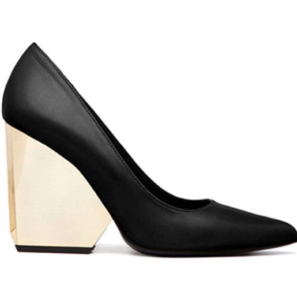 Raoul Pointed Black Pump with Gold Wedge Heel
